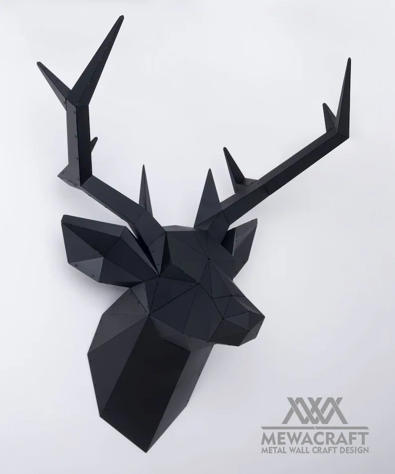 Large Deer Head 3D Metal Wall Decor Red